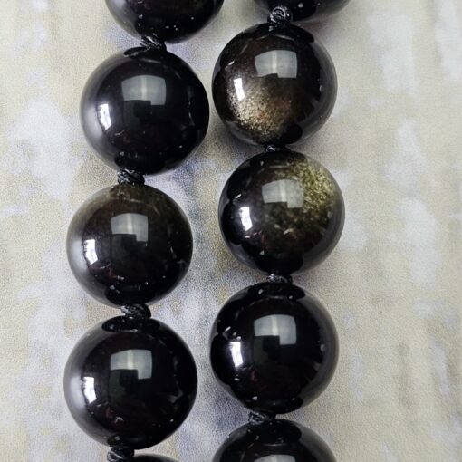 Obsidian („Goldobsidian“) -Pyrit-Mala (2) mit Obsidian-Anhänger – Bild 16