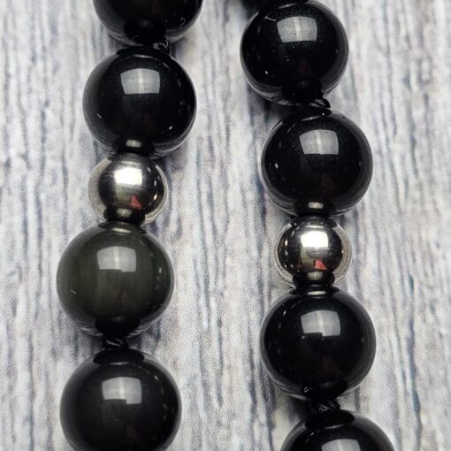 Obsidian („Regenbogen-Obsidian“) -Mala (2) mit „Regenbogen-Obsidian“-Anhänger und Armband – Bild 16