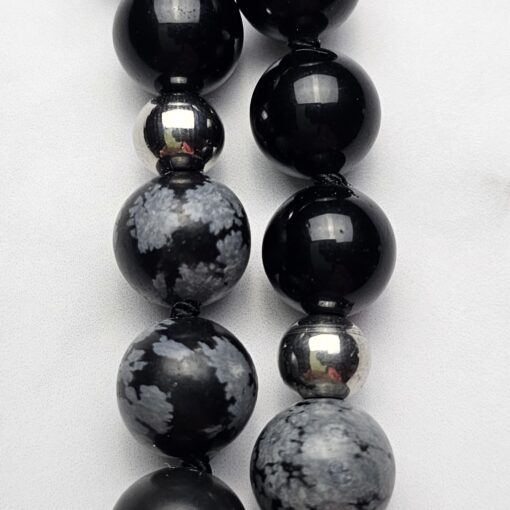 Obsidian („Schneeflocken-Obsidian“) -Obsidian-Mala mit „Schneeflocken-Obsidian“-Donut – Bild 16