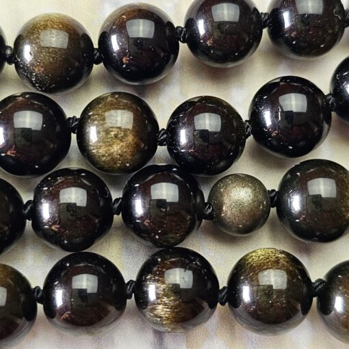 Obsidian („Goldobsidian“) -Pyrit-Mala (1) mit „Goldobsidian“-Anhänger und Armband – Bild 17