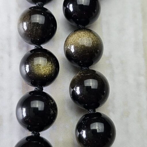 Obsidian („Goldobsidian“) -Pyrit-Mala (2) mit Obsidian-Anhänger – Bild 17