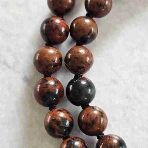 Obsidian („Mahagoni-Obsidian“) -Mala mit Obsidian-Anhänger (Buddha-Kopf) – Bild 18