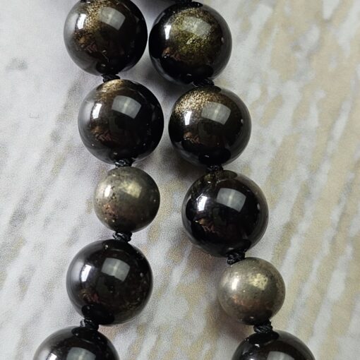 Obsidian („Goldobsidian“) -Pyrit-Mala (1) mit „Goldobsidian“-Anhänger und Armband – Bild 18