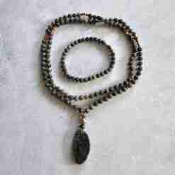 „Yooperlite“-Kupfer-Mala mit „Yooperlite“-Anhänger und passendem Armband