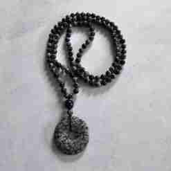 Obsidian („Schneeflocken-Obsidian“) -Mala mit „Schneeflocken-Obsidian“-Donut
