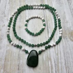 Aventurinquarz (grün) -Magnesit-Mala mit grünem Aventurinquarz-Anhänger und Armband