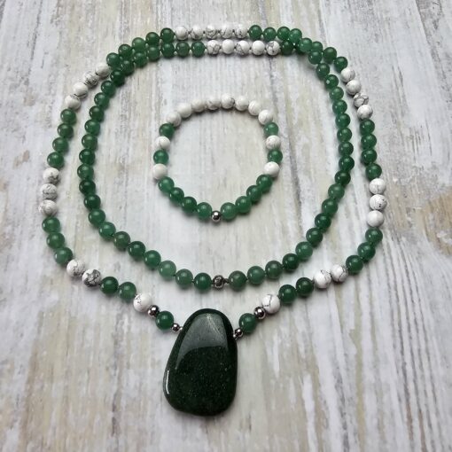 Aventurinquarz (grün) -Magnesit-Mala mit grünem Aventurinquarz-Anhänger und Armband