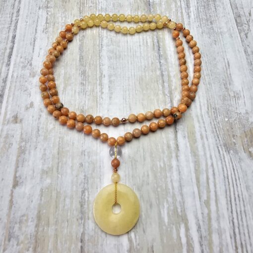 Calcit (orangefarben und gelb) -Kupfer-Mala mit gelbem Calcit-Donut – Bild 3