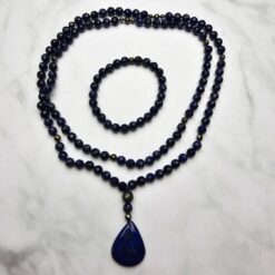 Lapislazuli-Pyrit-Mala, facettiert, mit Lapislazuli-Anhänger und Armband