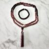 Rhodonit-Granat-Mala mit Seidenquaste und Armband