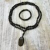 Obsidian („Goldobsidian“) -Pyrit-Mala (1) mit „Goldobsidian“-Anhänger und Armband