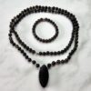 Obsidian („Lamellenobsidian“) -Mala, mit „Lamellenobsidian“-Navette und Armband