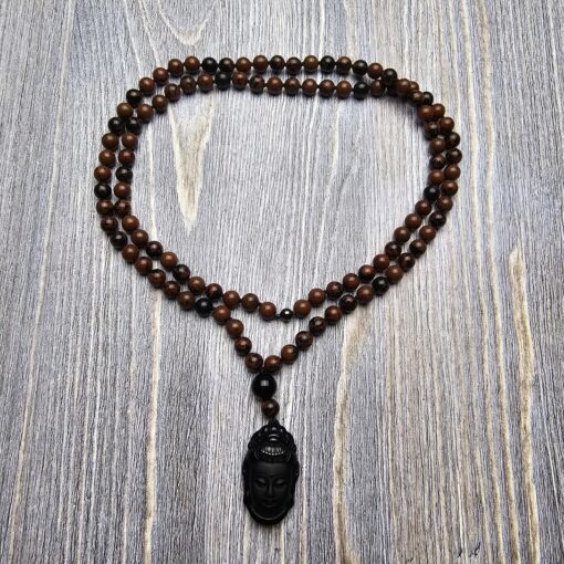 Obsidian („Mahagoni-Obsidian“) -Mala (2) mit Obsidian-Anhänger (Guanyin-Kopf) – Bild 3