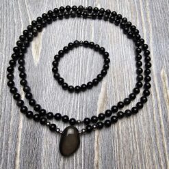 Obsidian („Regenbogen-Obsidian“) -Mala (2) mit „Regenbogen-Obsidian“-Anhänger und Armband