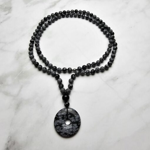 Obsidian („Schneeflocken-Obsidian“) -Mala (2) mit „Schneeflocken-Obsidian“-Donut – Bild 3