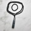 Obsidian („Schneeflocken-Obsidian“) -Mala, matt, mit Seidenquaste und Armband
