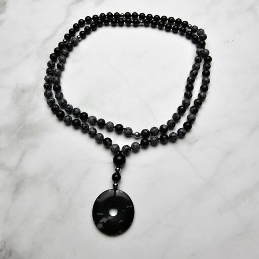 Obsidian („Schneeflocken-Obsidian“) -Obsidian-Mala mit „Schneeflocken-Obsidian“-Donut – Bild 3