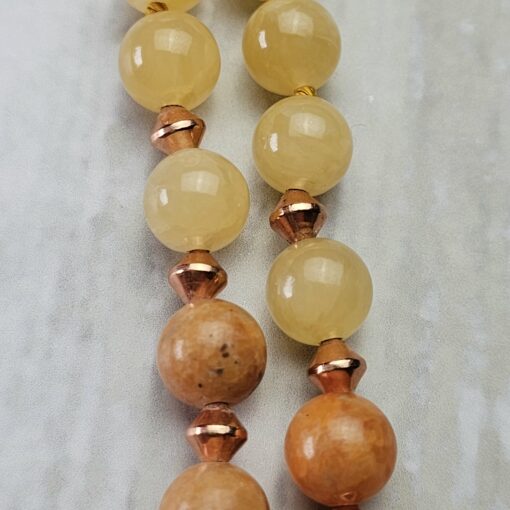 Calcit (orangefarben und gelb) -Kupfer-Mala mit gelbem Calcit-Donut – Bild 19