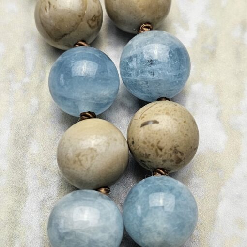 Flint (Feuerstein) -Aquamarin-Mala mit Flint-Donut – Bild 19