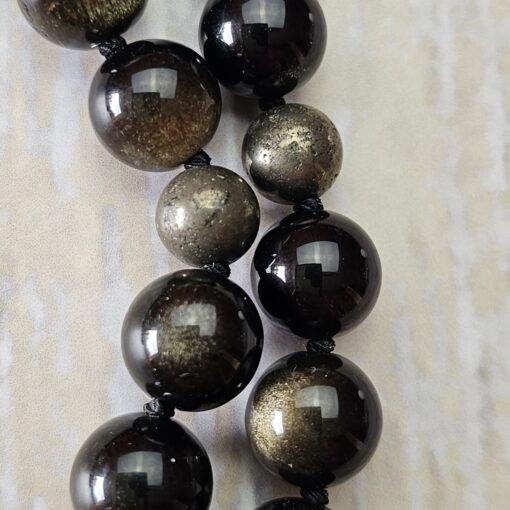 Obsidian („Goldobsidian“) -Pyrit-Mala (1) mit „Goldobsidian“-Anhänger und Armband – Bild 20