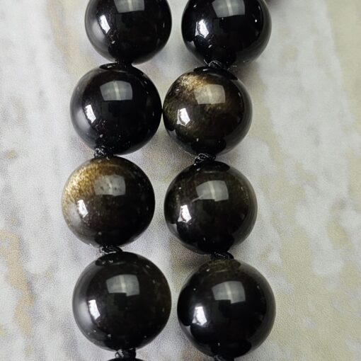 Obsidian („Goldobsidian“) -Pyrit-Mala (1) mit „Goldobsidian“-Anhänger und Armband – Bild 22