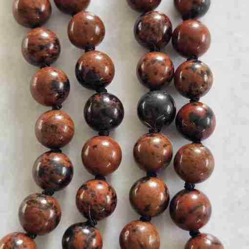 Obsidian („Mahagoni-Obsidian“) -Mala mit Obsidian-Anhänger (Buddha-Kopf) – Bild 2