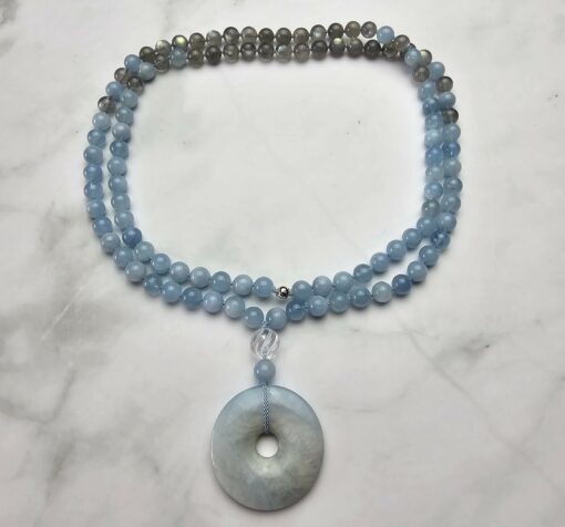 Aquamarin-Labradorit-Mala mit Aquamarin-Donut – Bild 3