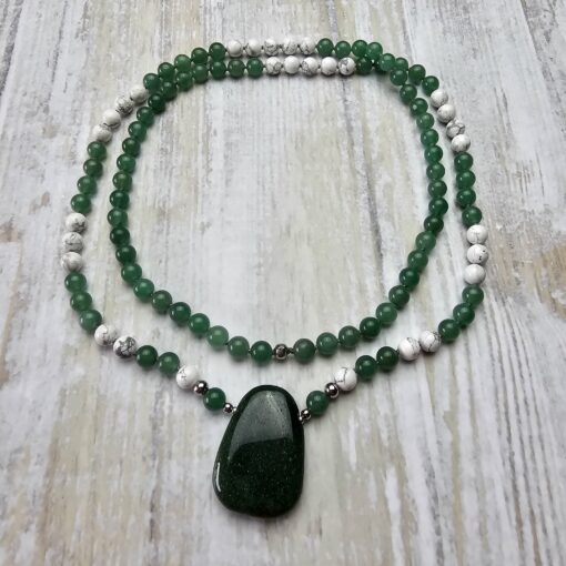 Aventurinquarz (grün) -Magnesit-Mala mit grünem Aventurinquarz-Anhänger und Armband – Bild 3