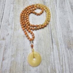 Calcit (orangefarben und gelb) -Kupfer-Mala mit gelbem Calcit-Donut