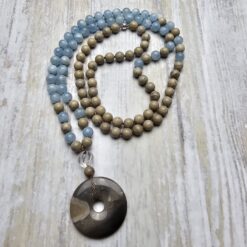 Flint (Feuerstein) -Aquamarin-Mala mit Flint-Donut