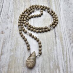 Flint (Feuerstein) -Bergkristall-Mala (2) mit Flint-Anhänger