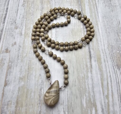 Flint (Feuerstein) -Bergkristall-Mala (2) mit Flint-Anhänger