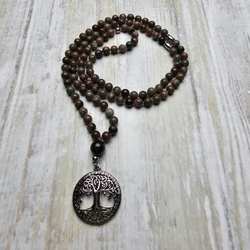 Granat („Kashgar-Granat“) -Mala mit Edelstahlanhänger