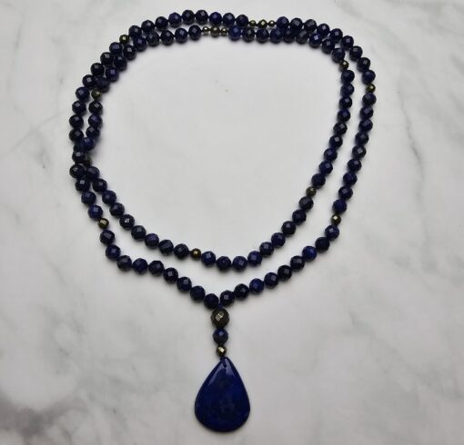 Lapislazuli-Pyrit-Mala, facettiert, mit Lapislazuli-Anhänger und Armband – Bild 3