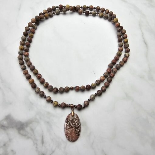 Meta-Rhyolith („Leopardenstein“) -Mala, matt (2), mit „Leopardenstein“-Anhänger und Armband – Bild 3