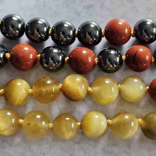 Hämatit-Jaspis (rot) -Tigeraugen-Mala (3) mit Tigereisen-Donut – Bild 2