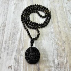 Obsidian („Goldobsidian“) -Pyrit-Mala (2) mit Obsidian-Anhänger