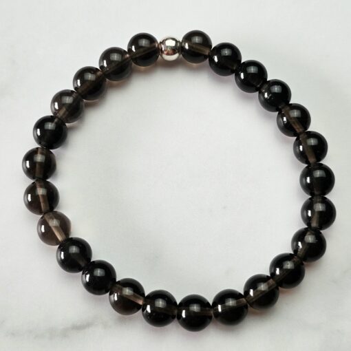 Obsidian („Lamellenobsidian“) -Mala, mit „Lamellenobsidian“-Navette und Armband – Bild 3
