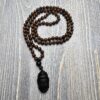 Obsidian („Mahagoni-Obsidian“) -Mala (2) mit Obsidian-Anhänger (Guanyin-Kopf)