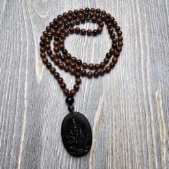 Obsidian („Mahagoni-Obsidian“) -Mala (3) mit Obsidian-Anhänger (Ganesha)