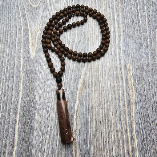 Obsidian („Mahagoni-Obsidian“) -Mala, matt, mit Seidenquaste