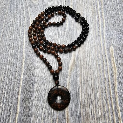 Obsidian („Mahagoni-Obsidian“) -Obsidian-Mala mit „Mahagoni-Obsidian“-Donut