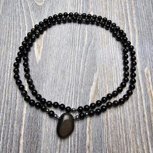 Obsidian („Regenbogen-Obsidian“) -Mala (2) mit „Regenbogen-Obsidian“-Anhänger und Armband – Bild 3