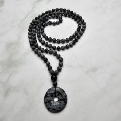 Obsidian („Schneeflocken-Obsidian“) -Mala (2) mit „Schneeflocken-Obsidian“-Donut