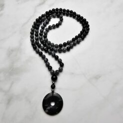 Obsidian („Schneeflocken-Obsidian“) -Obsidian-Mala mit „Schneeflocken-Obsidian“-Donut