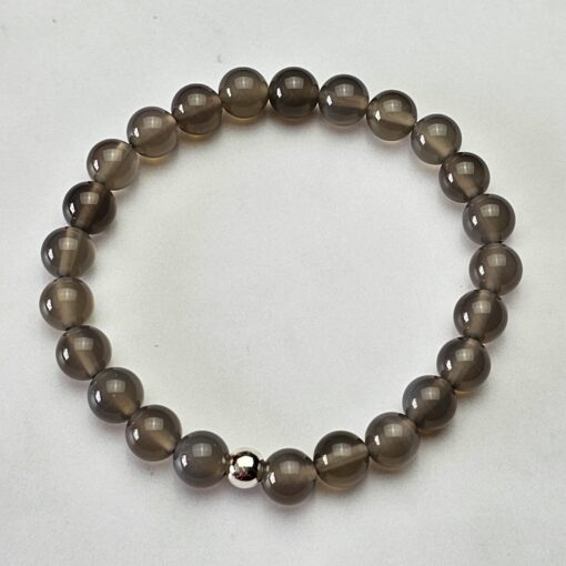 Achat-Mala, grau und weiß, mit weißem Drusenachat-Anhänger und Armband – Bild 4
