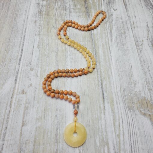 Calcit (orangefarben und gelb) -Kupfer-Mala mit gelbem Calcit-Donut – Bild 4