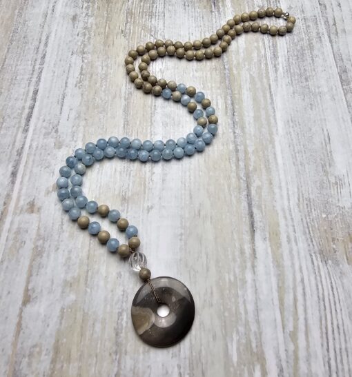 Flint (Feuerstein) -Aquamarin-Mala mit Flint-Donut – Bild 4