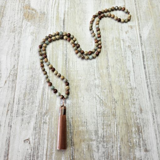 Jaspis („Shoushan Jaspis") -Mala mit Seidenquaste – Bild 4