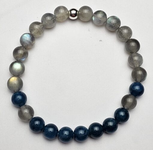 Labradorit-Apatit (blau) -Mala mit Baumwollquaste und Armband – Bild 4